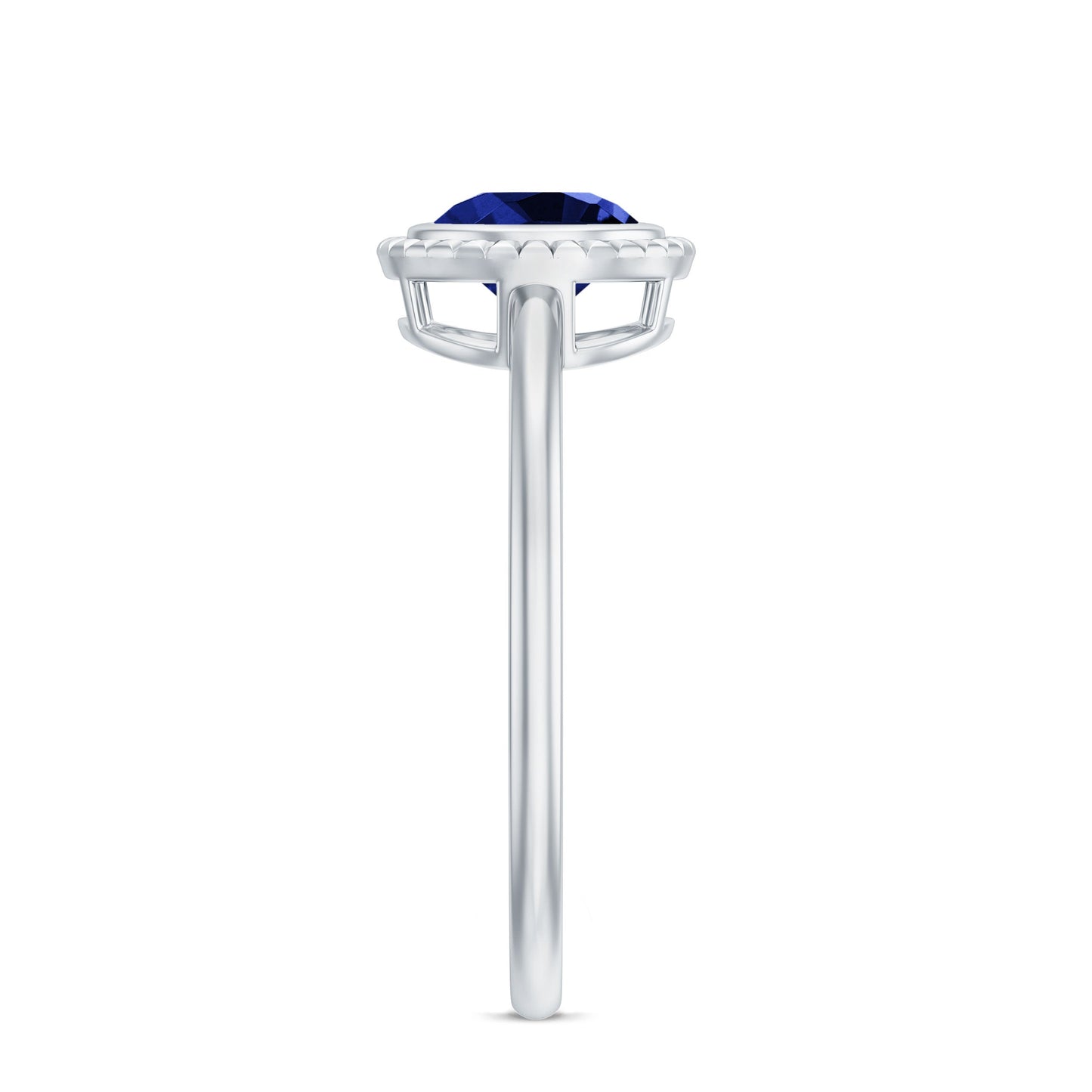 Certified 1 Carat Lab Grown Blue Sapphire Promise Ring in Bezel Set