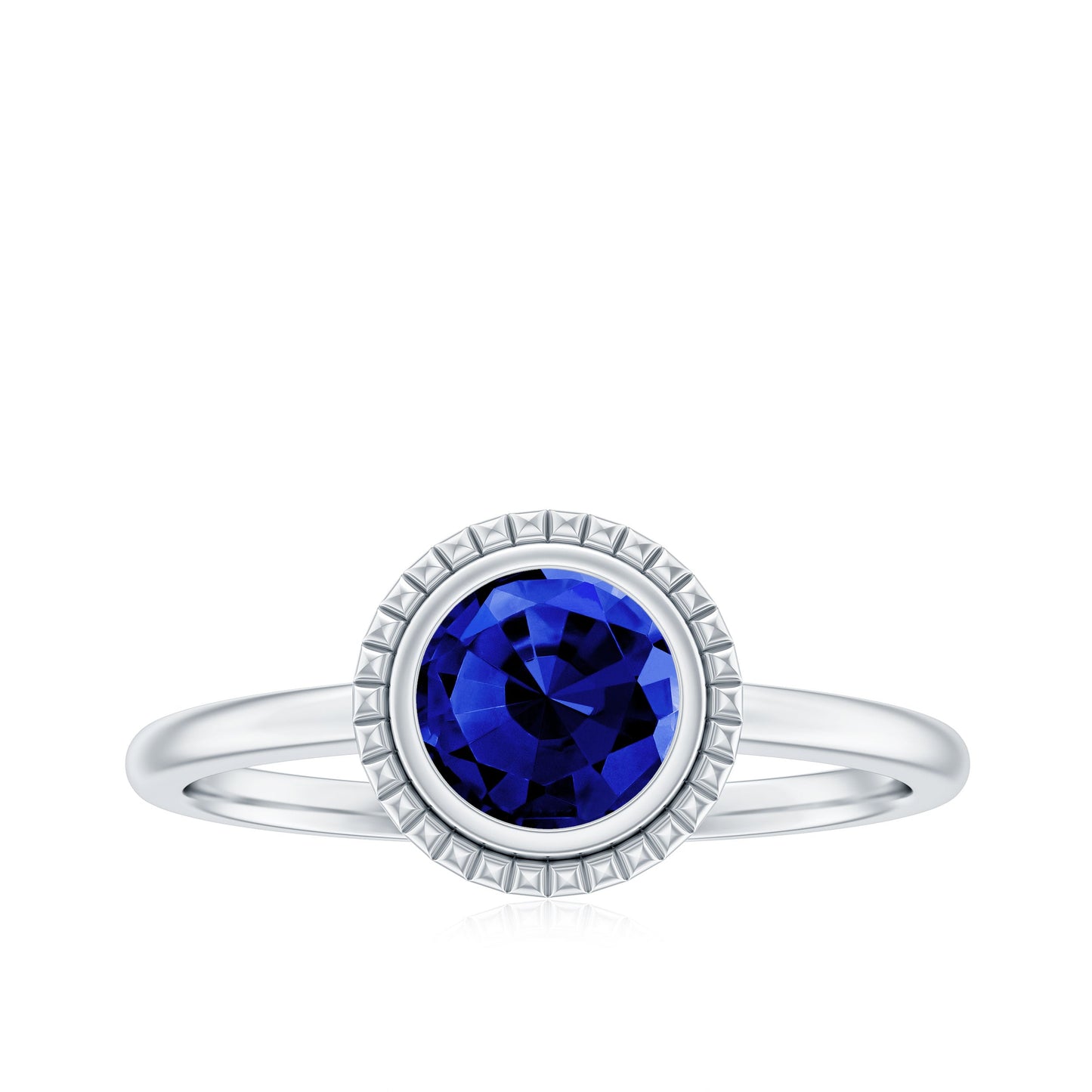 Certified 1 Carat Lab Grown Blue Sapphire Promise Ring in Bezel Set