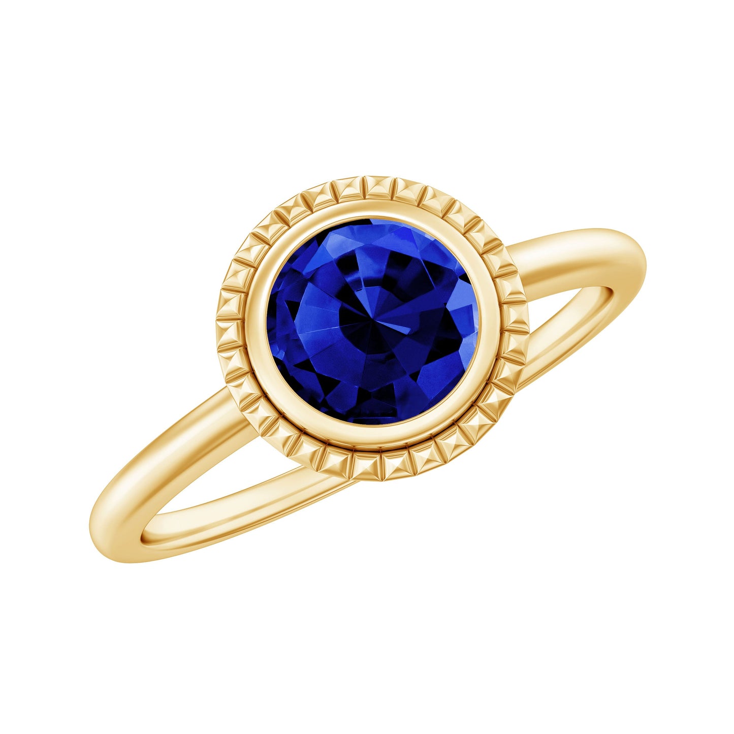 Certified 1 Carat Lab Grown Blue Sapphire Promise Ring in Bezel Set