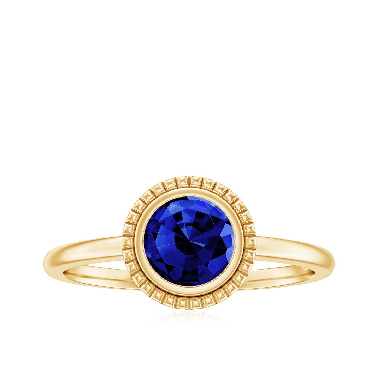 Certified 1 Carat Lab Grown Blue Sapphire Promise Ring in Bezel Set