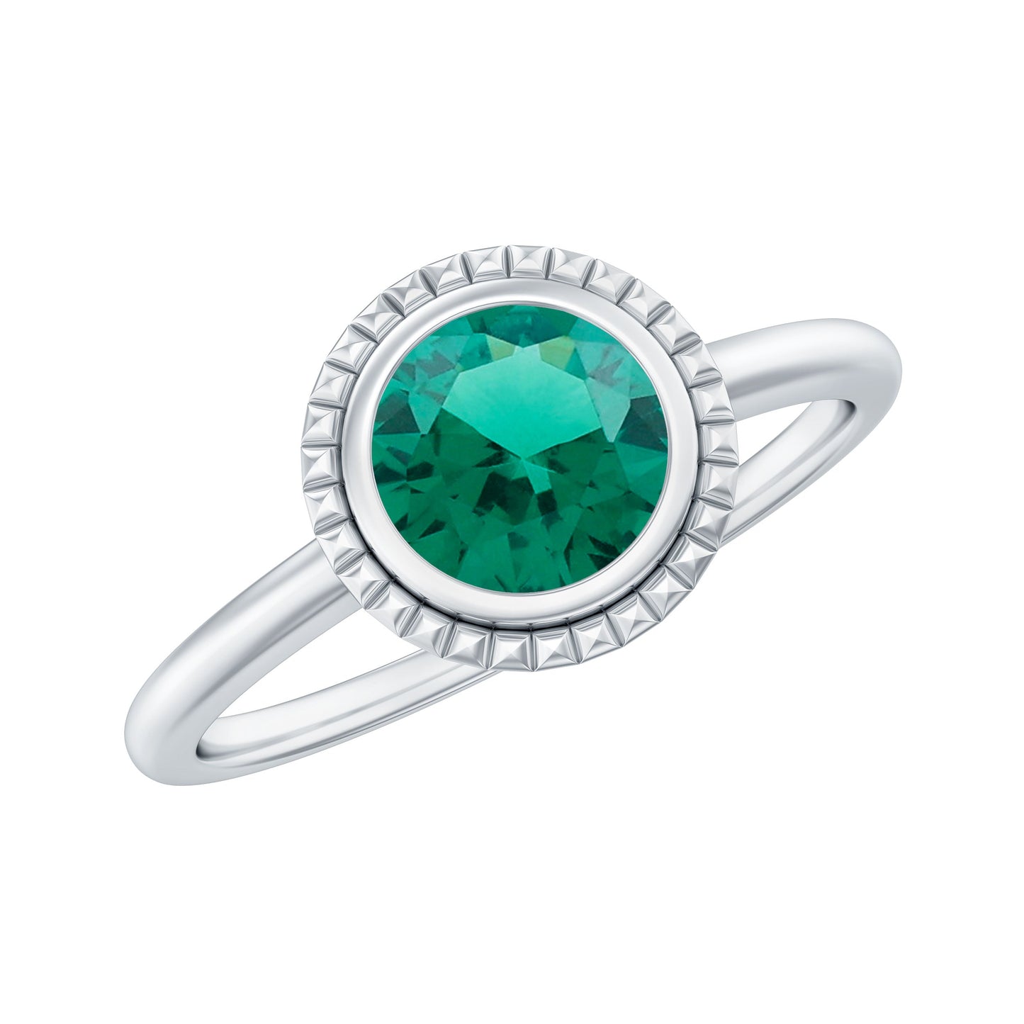 Certified 0.8 Carat Lab Grown Emerald Solitaire Engagement Ring in Bezel Setting