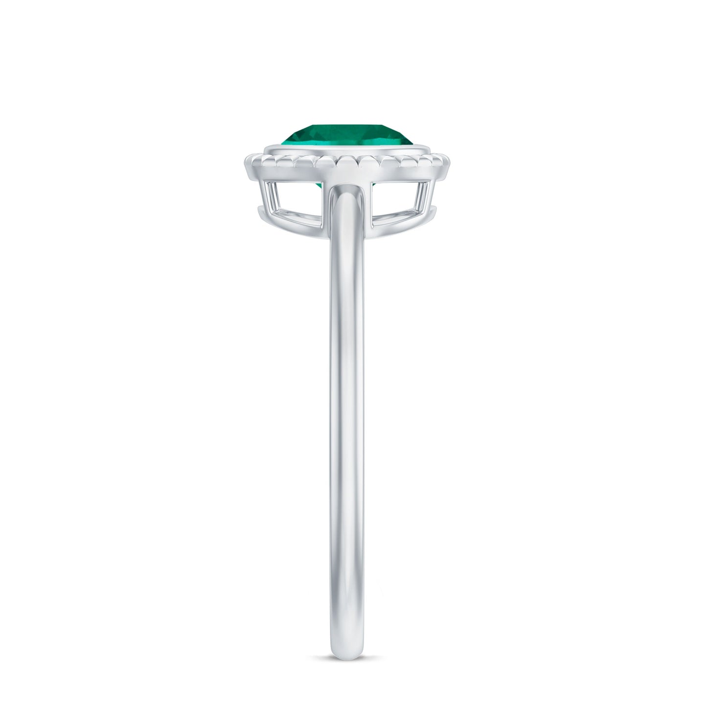 Certified 0.8 Carat Lab Grown Emerald Solitaire Engagement Ring in Bezel Setting