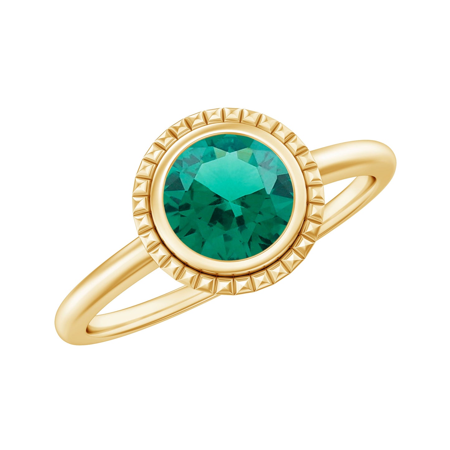 Certified 0.8 Carat Lab Grown Emerald Solitaire Engagement Ring in Bezel Setting