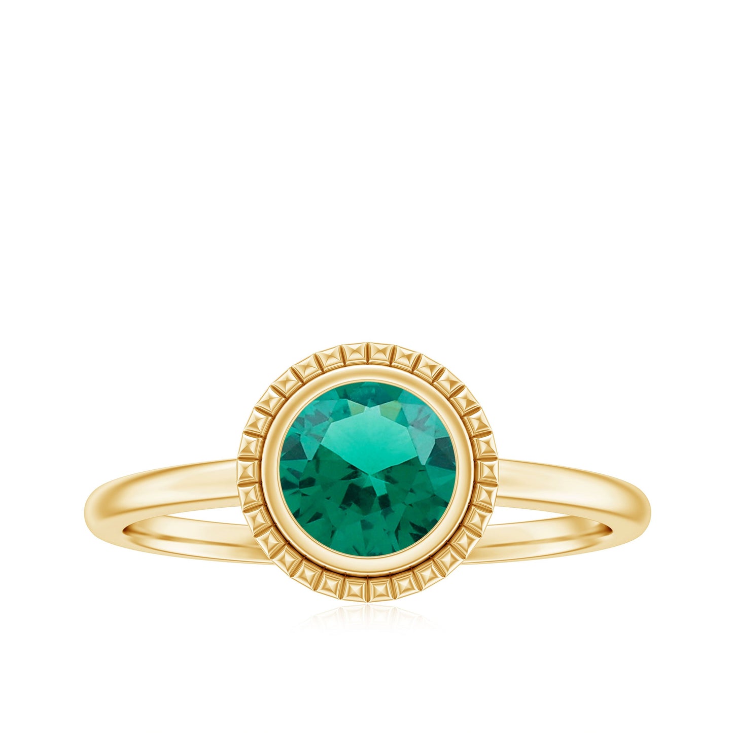 Certified 0.8 Carat Lab Grown Emerald Solitaire Engagement Ring in Bezel Setting
