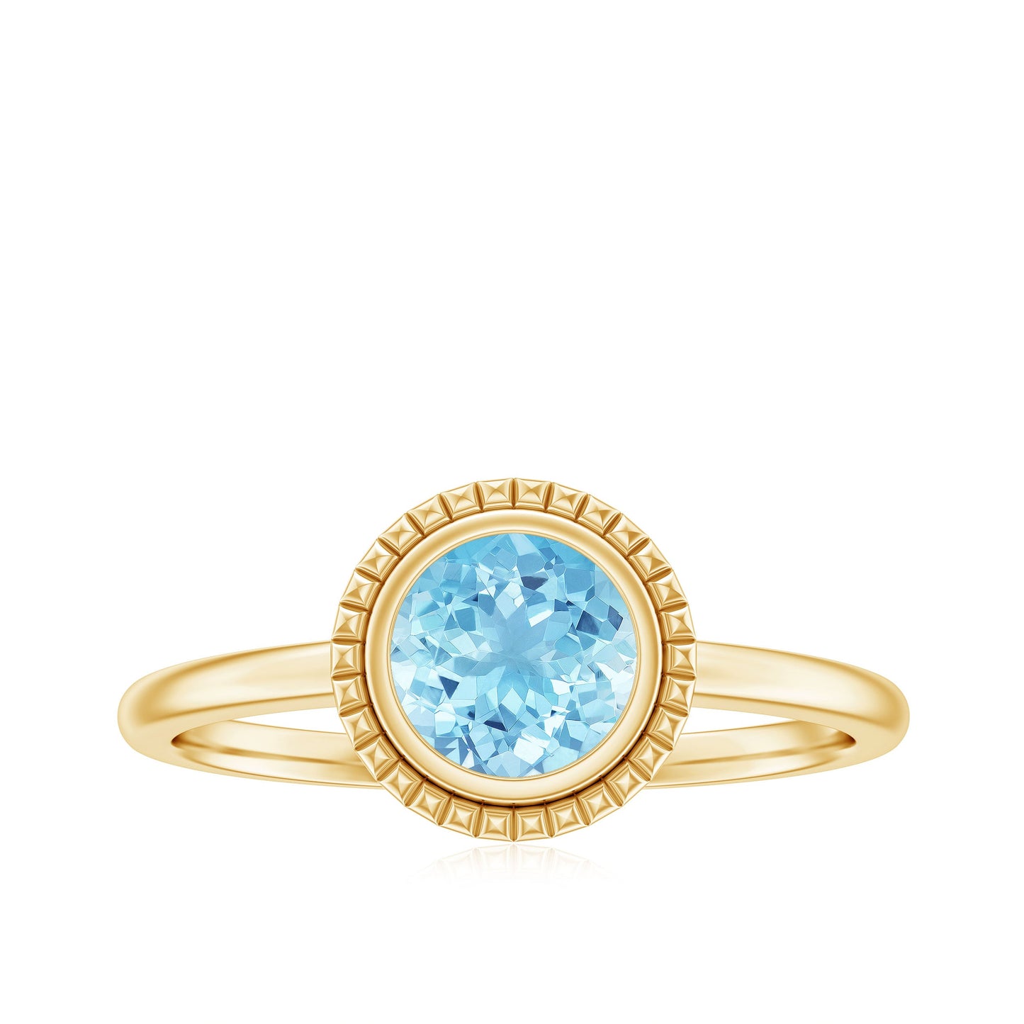 0.8 Carat Bezel Set Round Aquamarine Solitaire Promise Ring