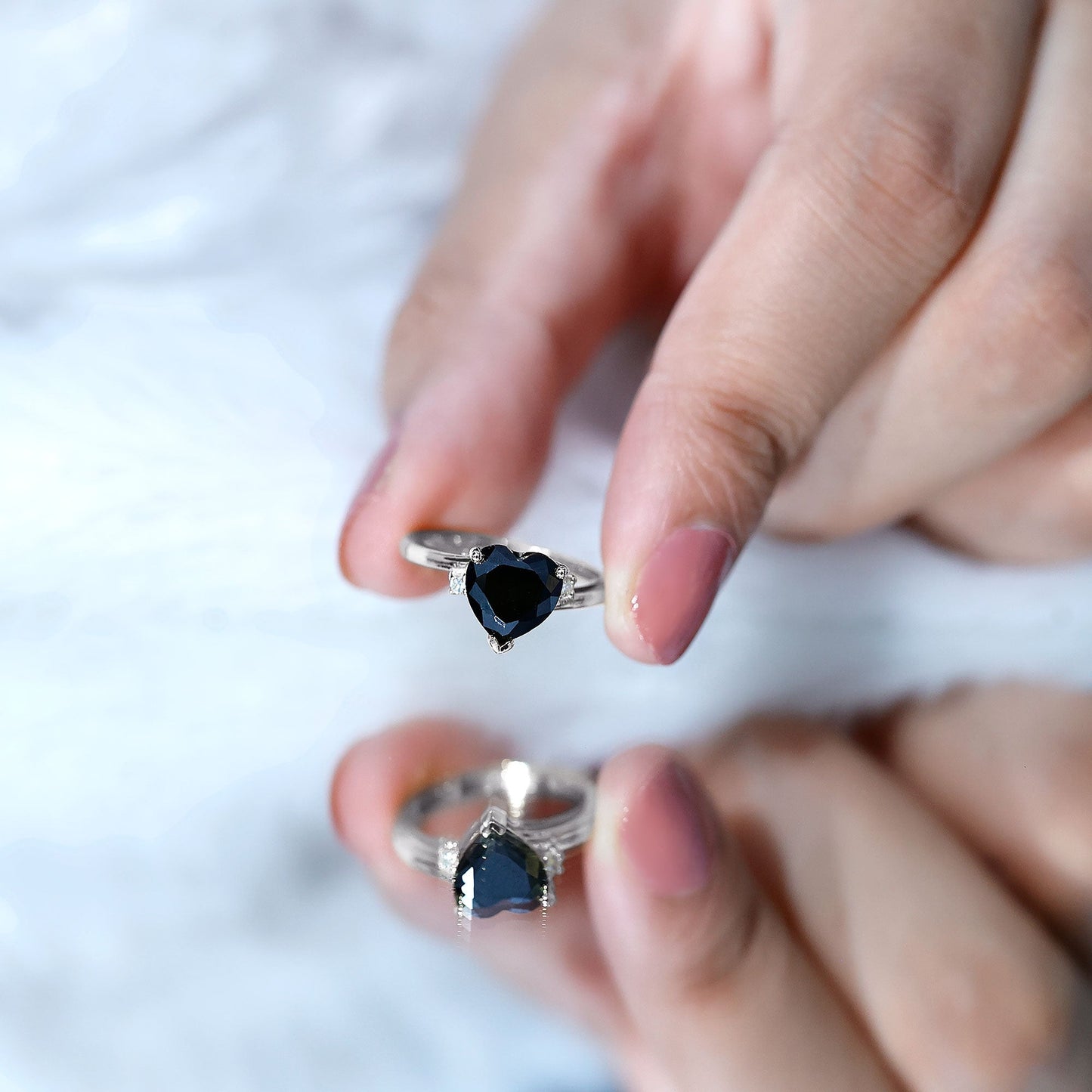Certified 2.4 Carat Lab Grown Black and White Diamond Heart Engagement Ring with Bypass Shank