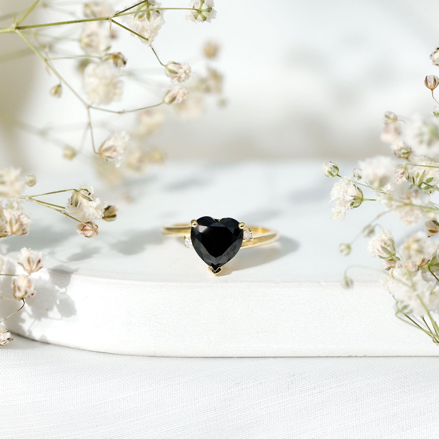 Certified 2.4 Carat Lab Grown Black and White Diamond Heart Engagement Ring with Bypass Shank