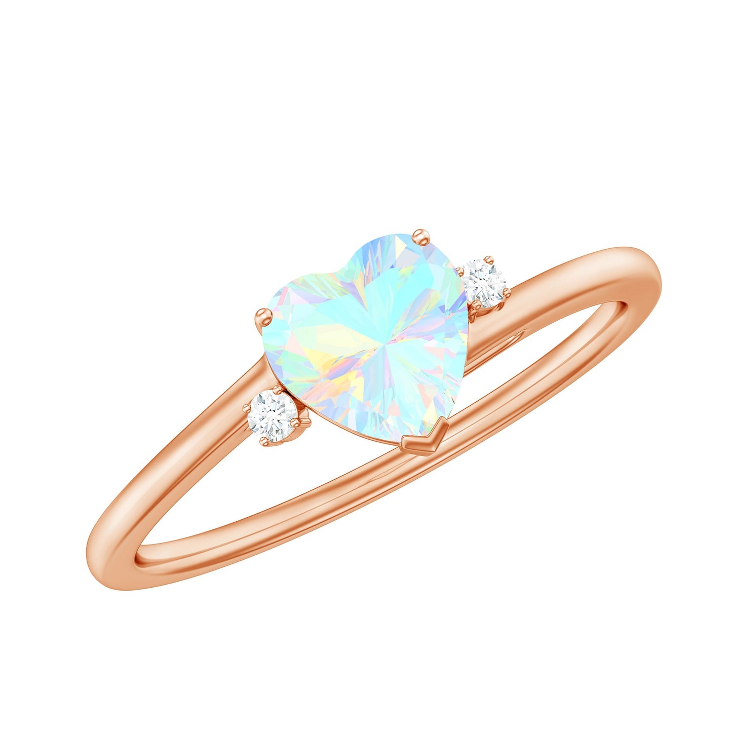 Genuine 0.7 Ethiopian Opal Diamond Heart Shaped Promise Ring with Bypass Shank