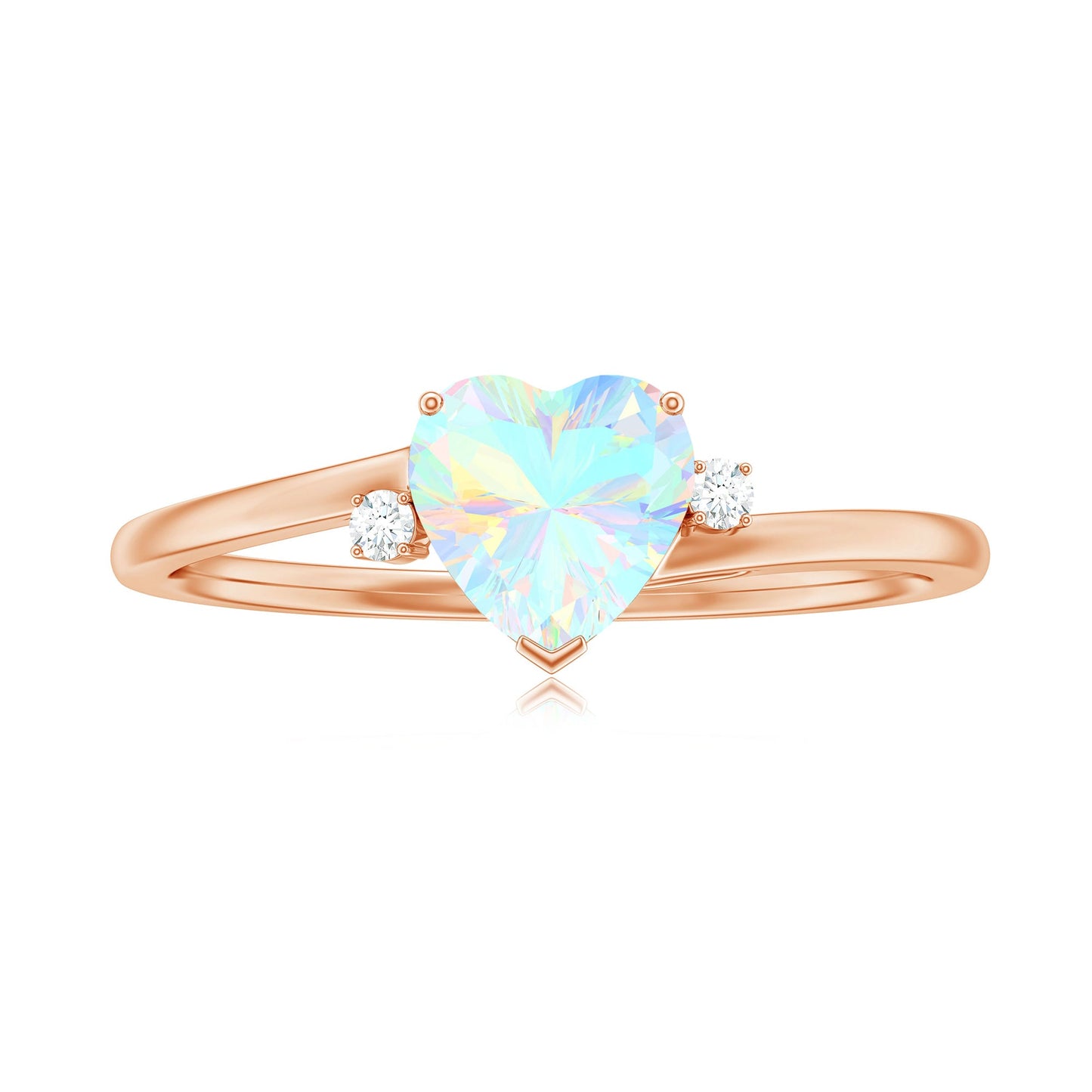 Genuine 0.7 Ethiopian Opal Diamond Heart Shaped Promise Ring with Bypass Shank