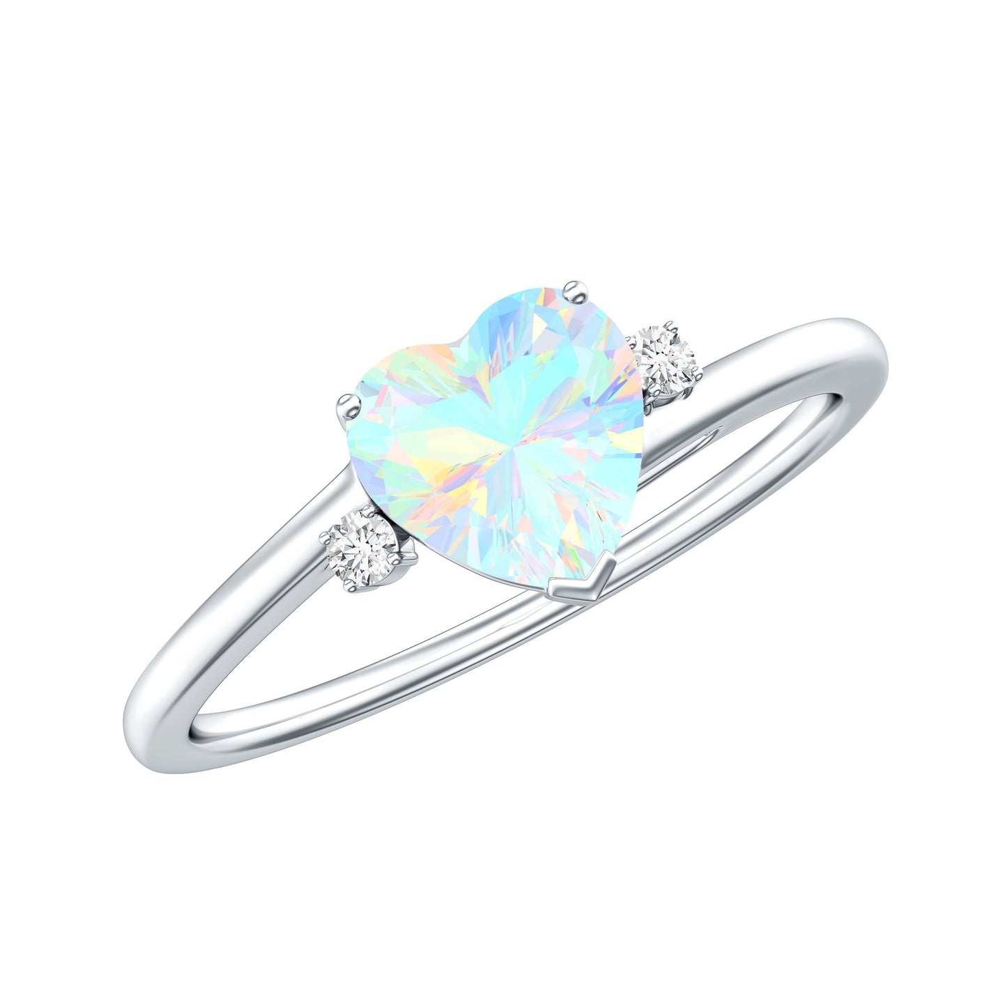 Genuine 0.7 Ethiopian Opal Diamond Heart Shaped Promise Ring with Bypass Shank