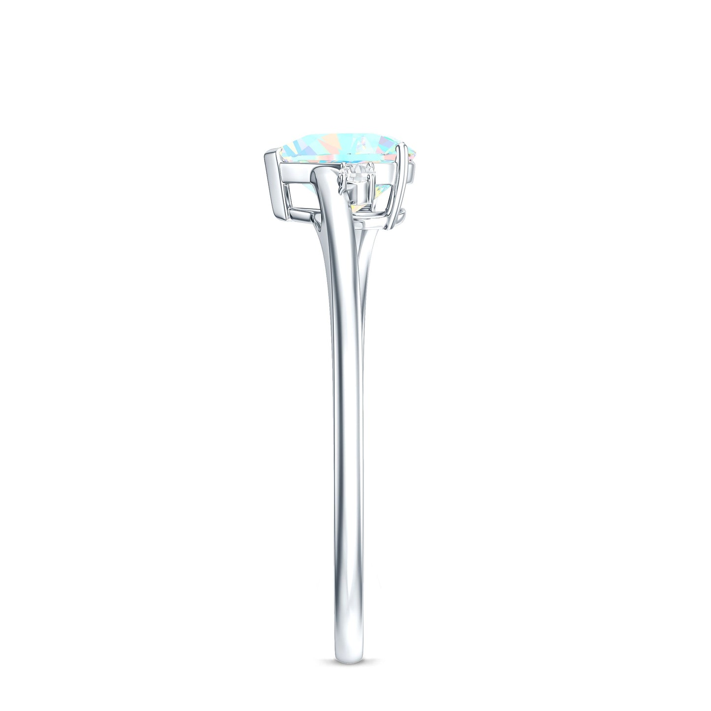 Genuine 0.7 Ethiopian Opal Diamond Heart Shaped Promise Ring with Bypass Shank