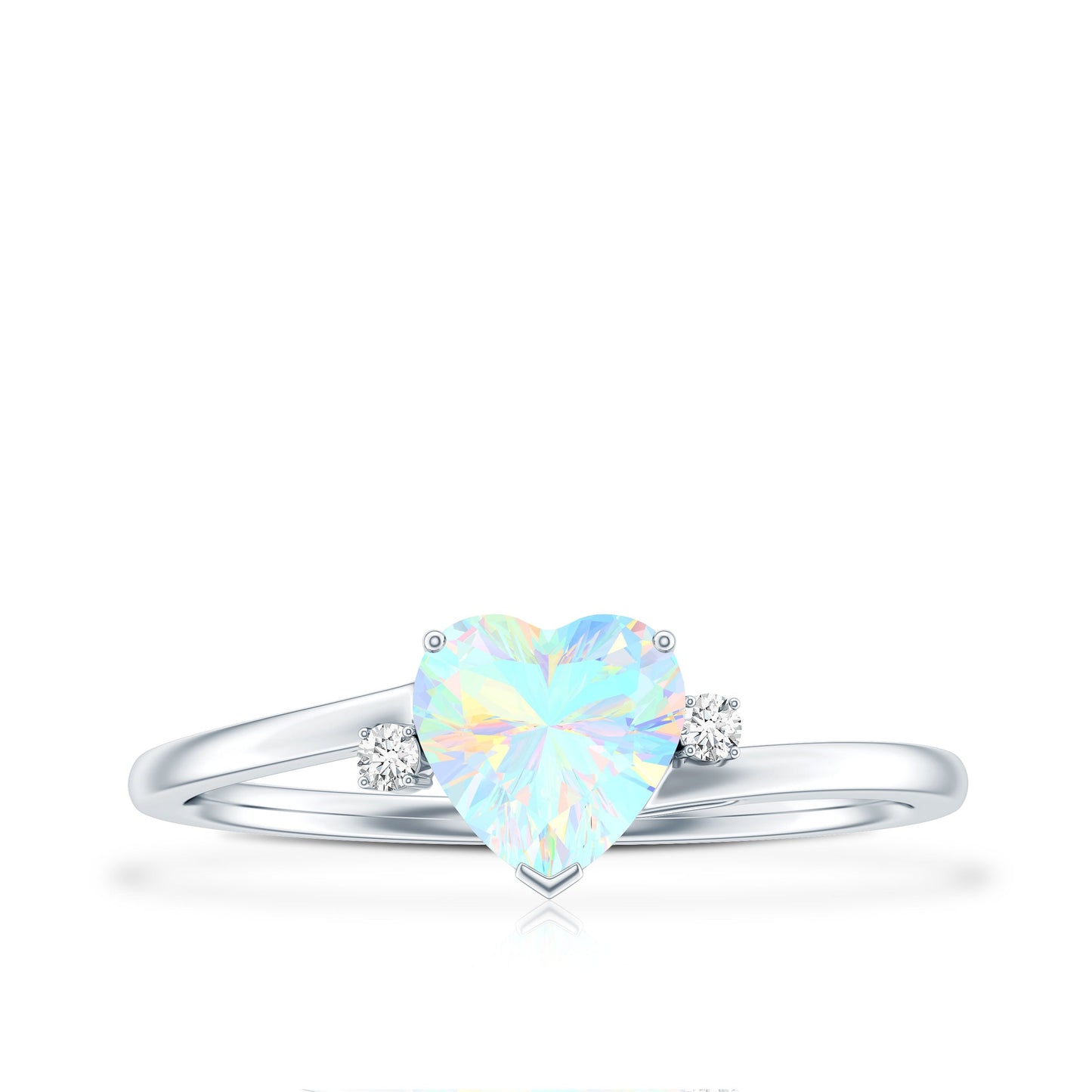 Genuine 0.7 Ethiopian Opal Diamond Heart Shaped Promise Ring with Bypass Shank