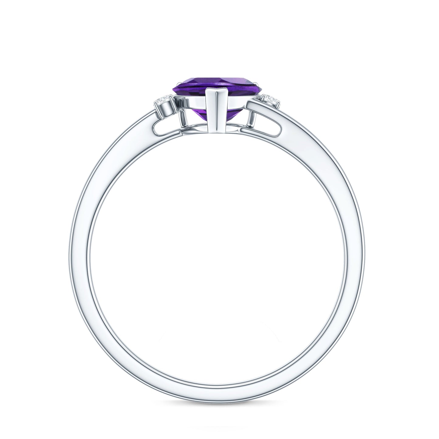 Natural 0.9 Carat Amethyst Heart Engagement Ring with Moissanite