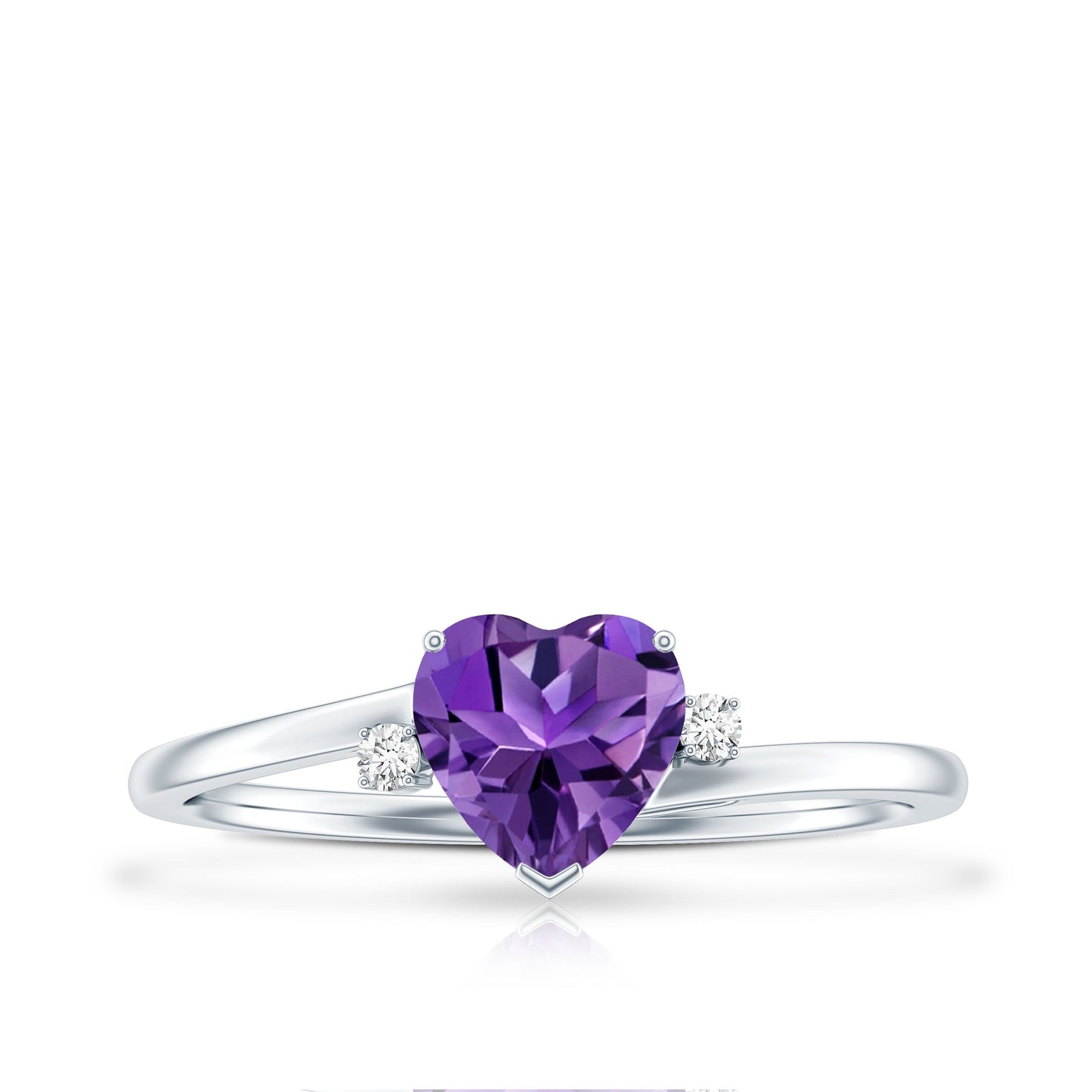 Natural 0.9 Carat Amethyst Heart Engagement Ring with Moissanite