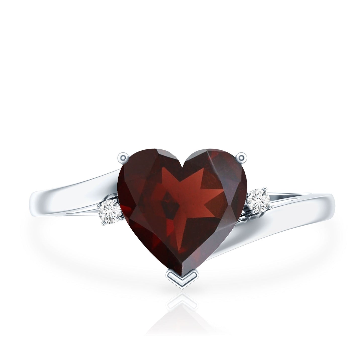 Genuine 4 Carat Garnet Heart Shaped Engagement Ring with Diamond