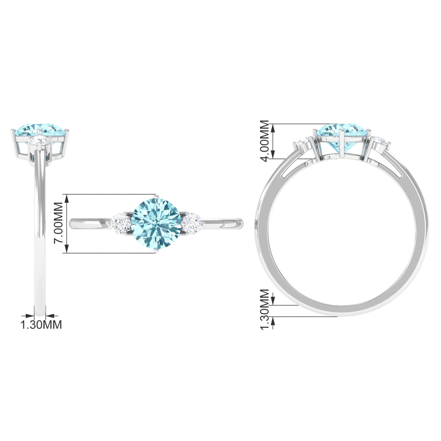 0.8 Carat Aquamarine and Diamond Three Stone Minimal Ring
