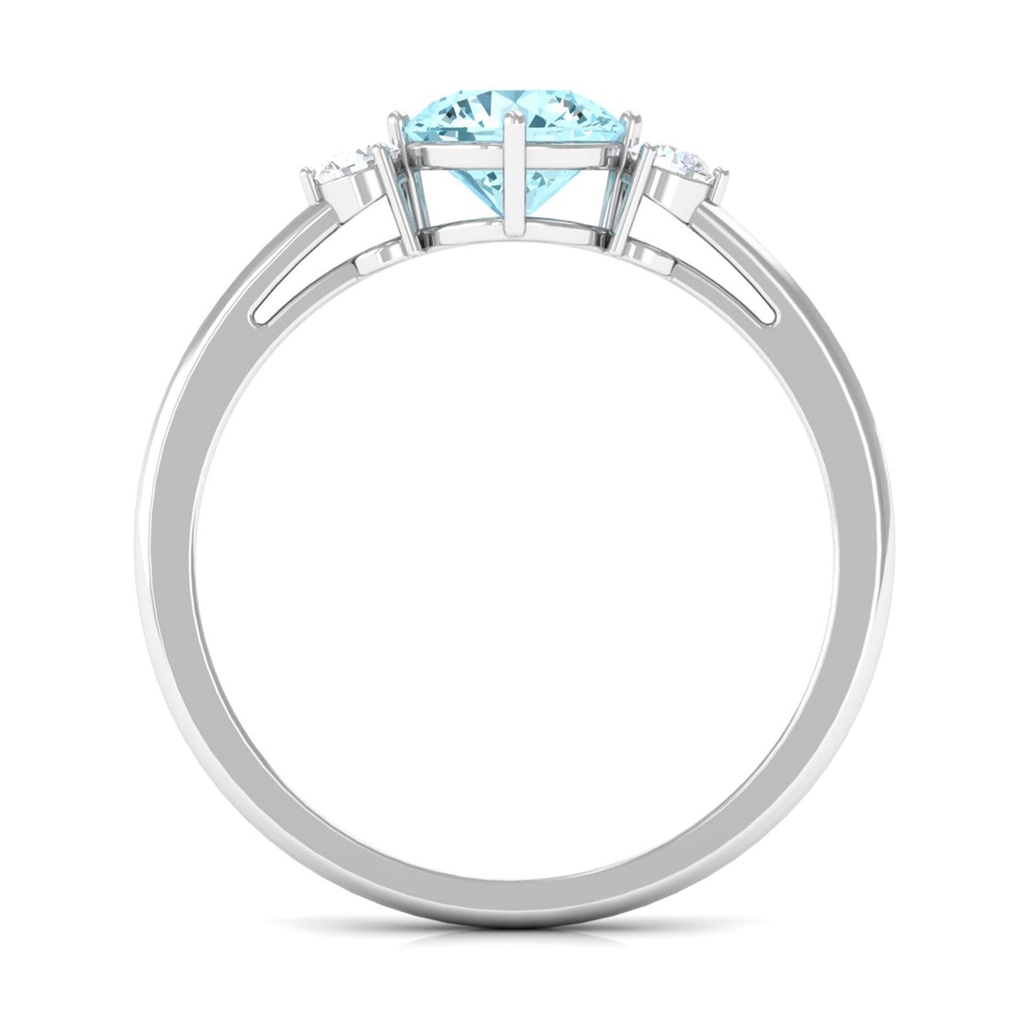 0.8 Carat Aquamarine and Diamond Three Stone Minimal Ring