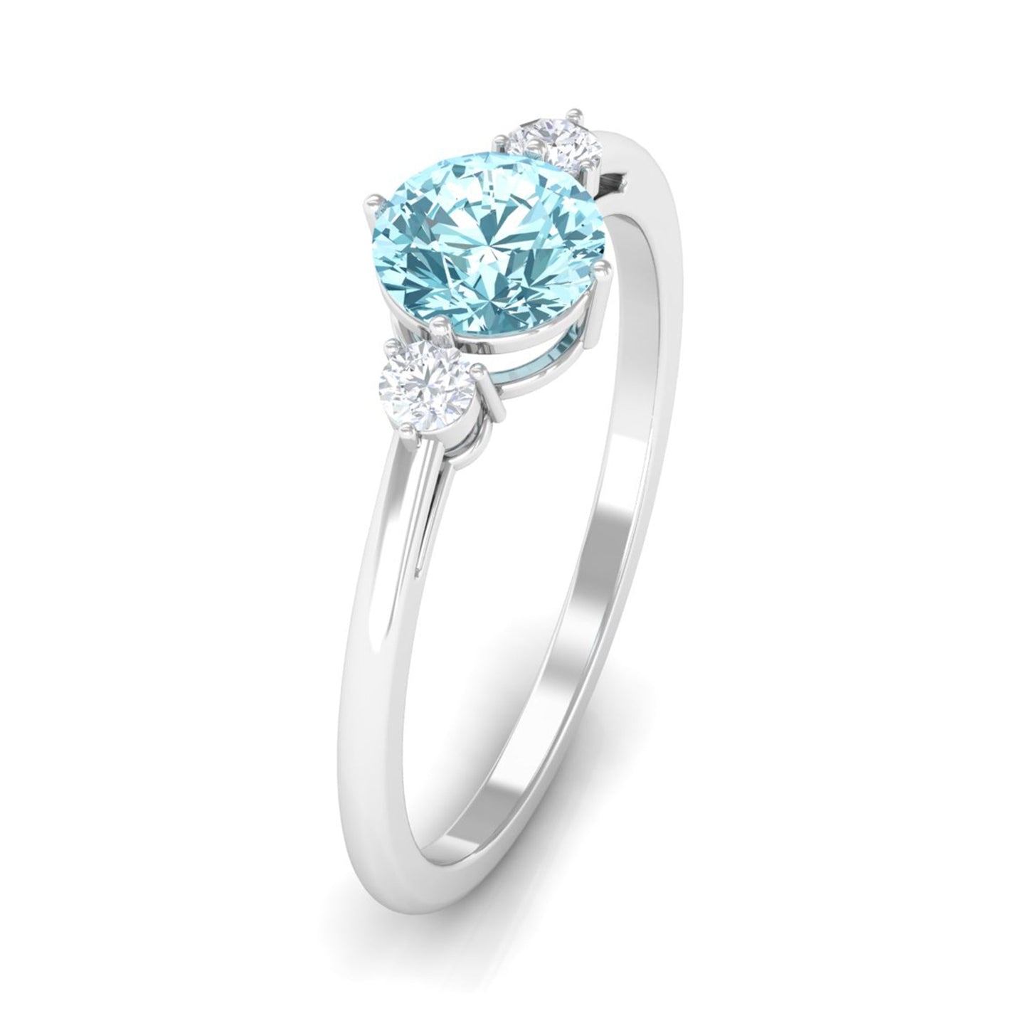 0.8 Carat Aquamarine and Diamond Three Stone Minimal Ring