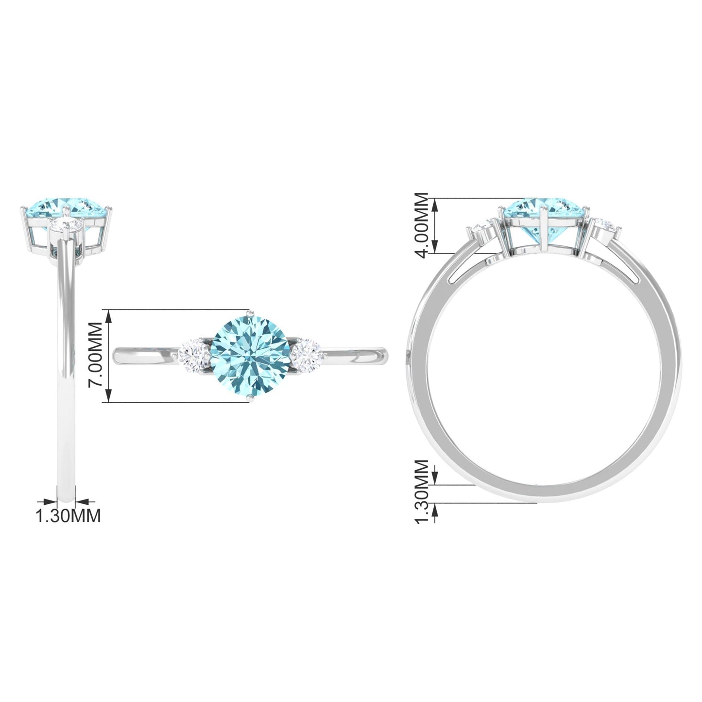 0.8 Carat Aquamarine and Diamond Three Stone Minimal Ring