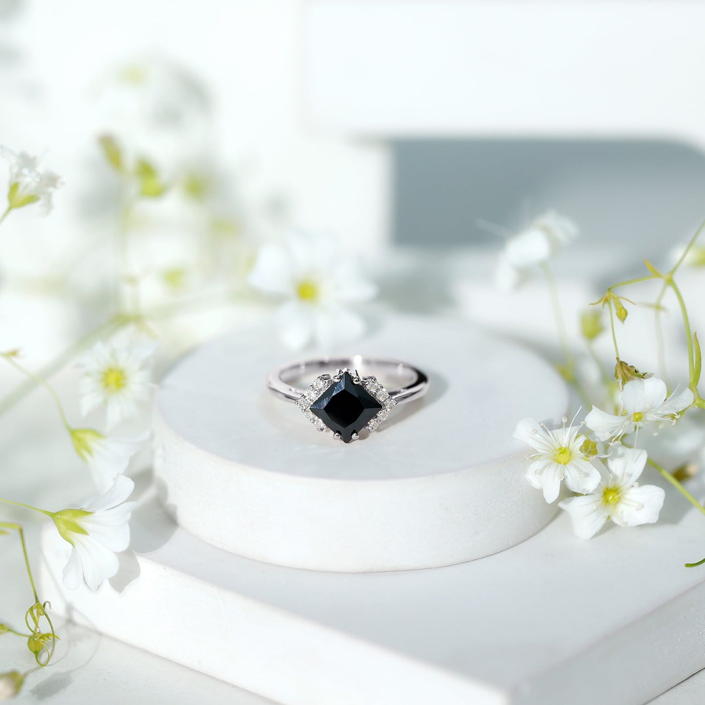 1 Carat Lab Grown Black and White Diamond Princess Cut Engagement Ring
