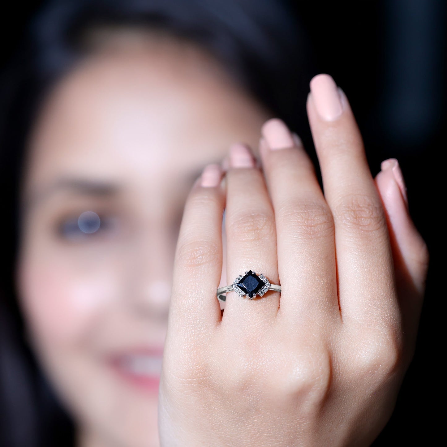 1 Carat Lab Grown Black and White Diamond Princess Cut Engagement Ring
