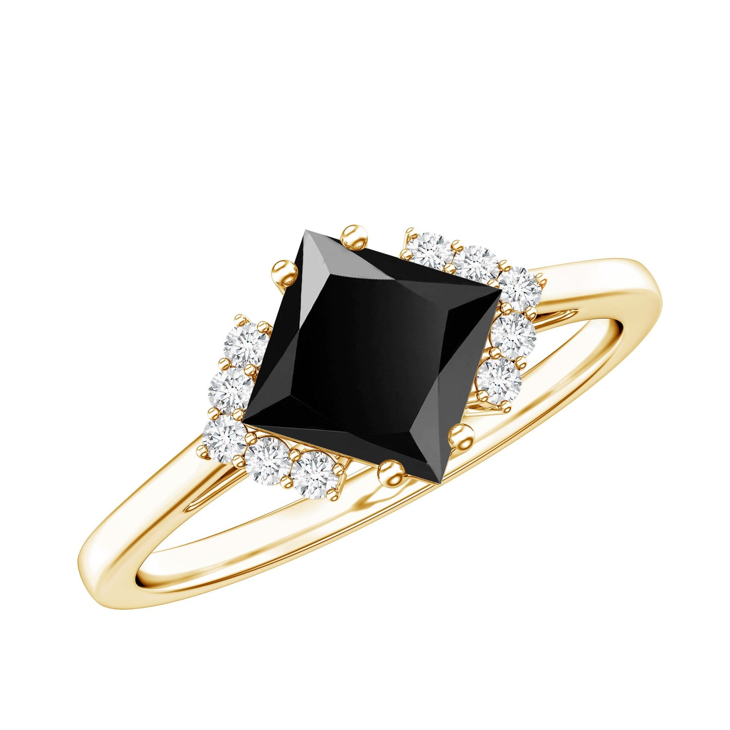 1 Carat Lab Grown Black and White Diamond Princess Cut Engagement Ring