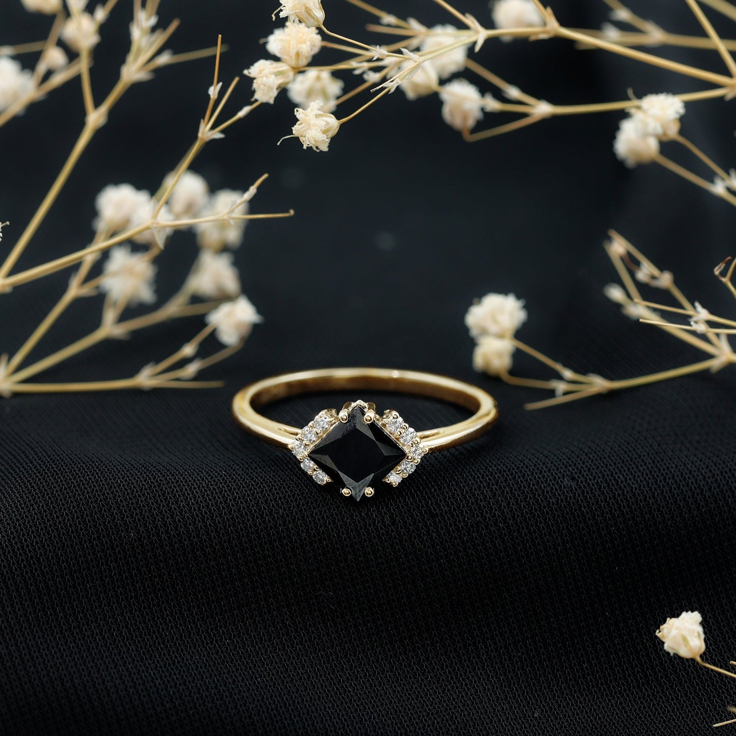1 Carat Lab Grown Black and White Diamond Princess Cut Engagement Ring