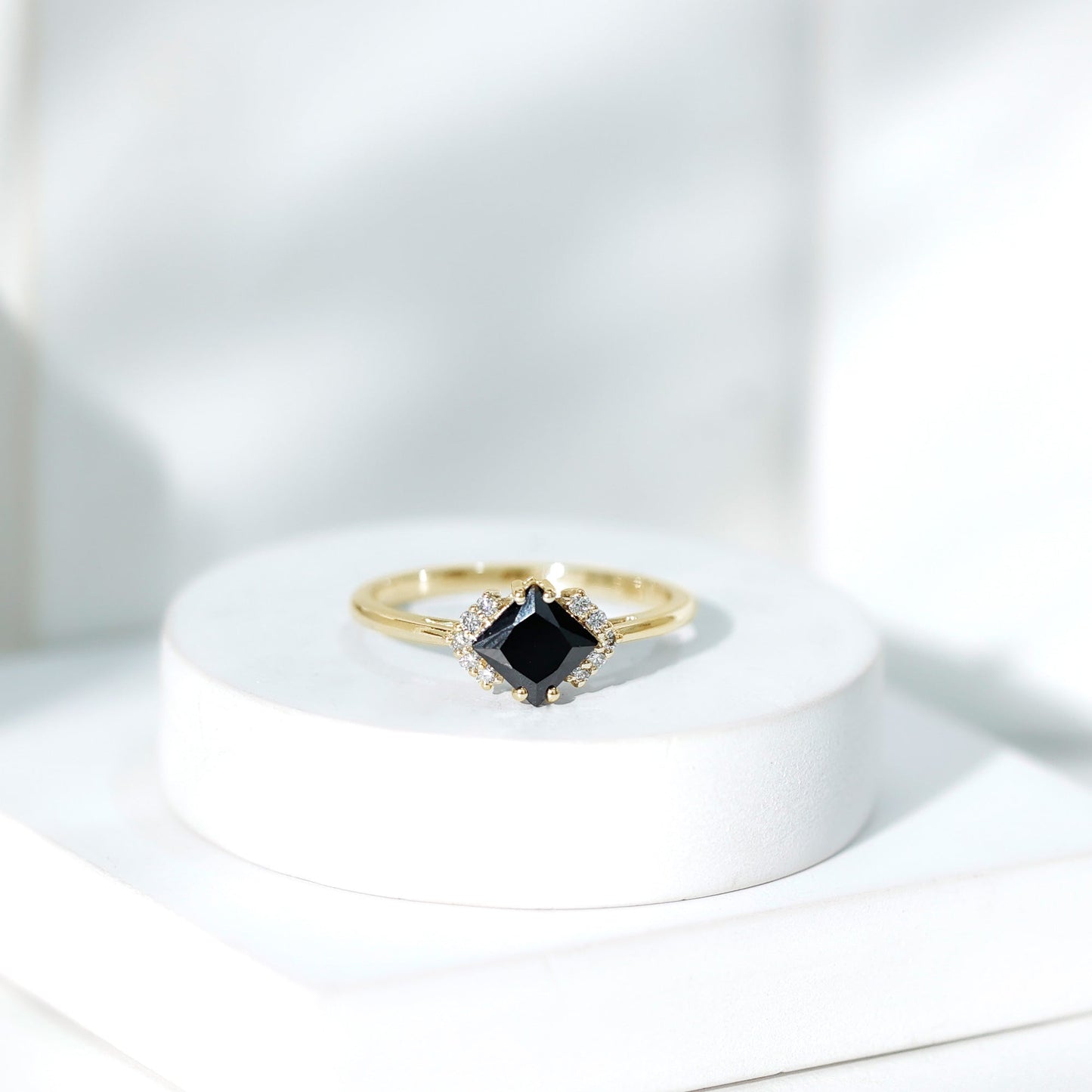 1 Carat Lab Grown Black and White Diamond Princess Cut Engagement Ring