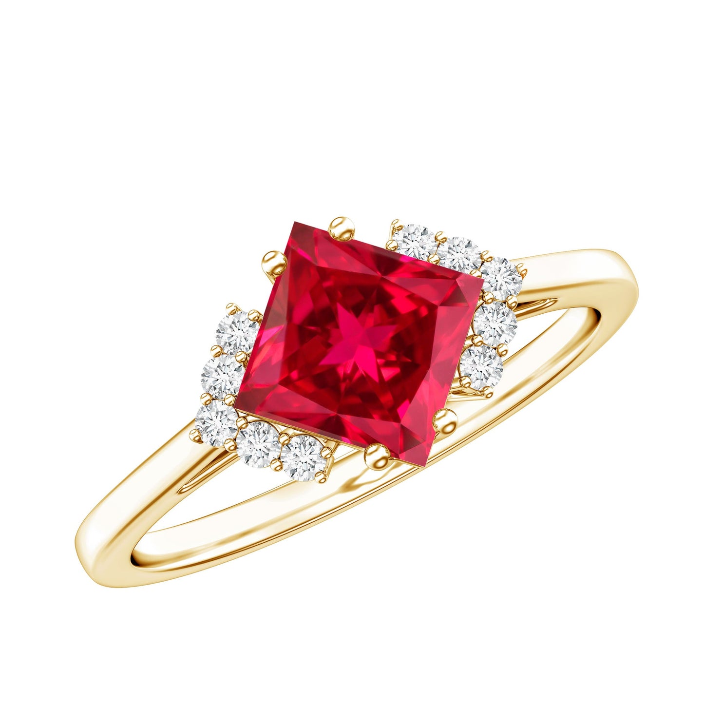 1.5 Carat Princess Cut Lab Grown Ruby Engagement Ring with Diamond