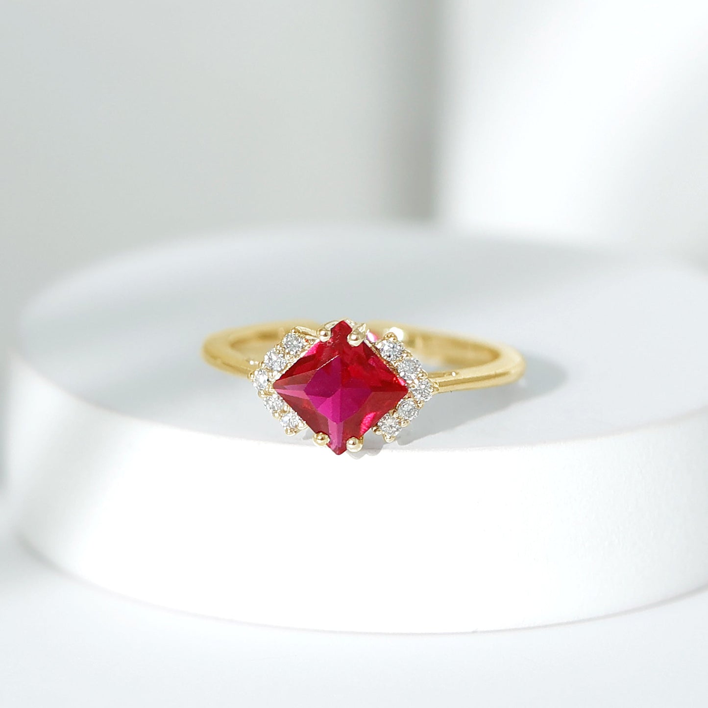 1.5 Carat Princess Cut Lab Grown Ruby Engagement Ring with Diamond