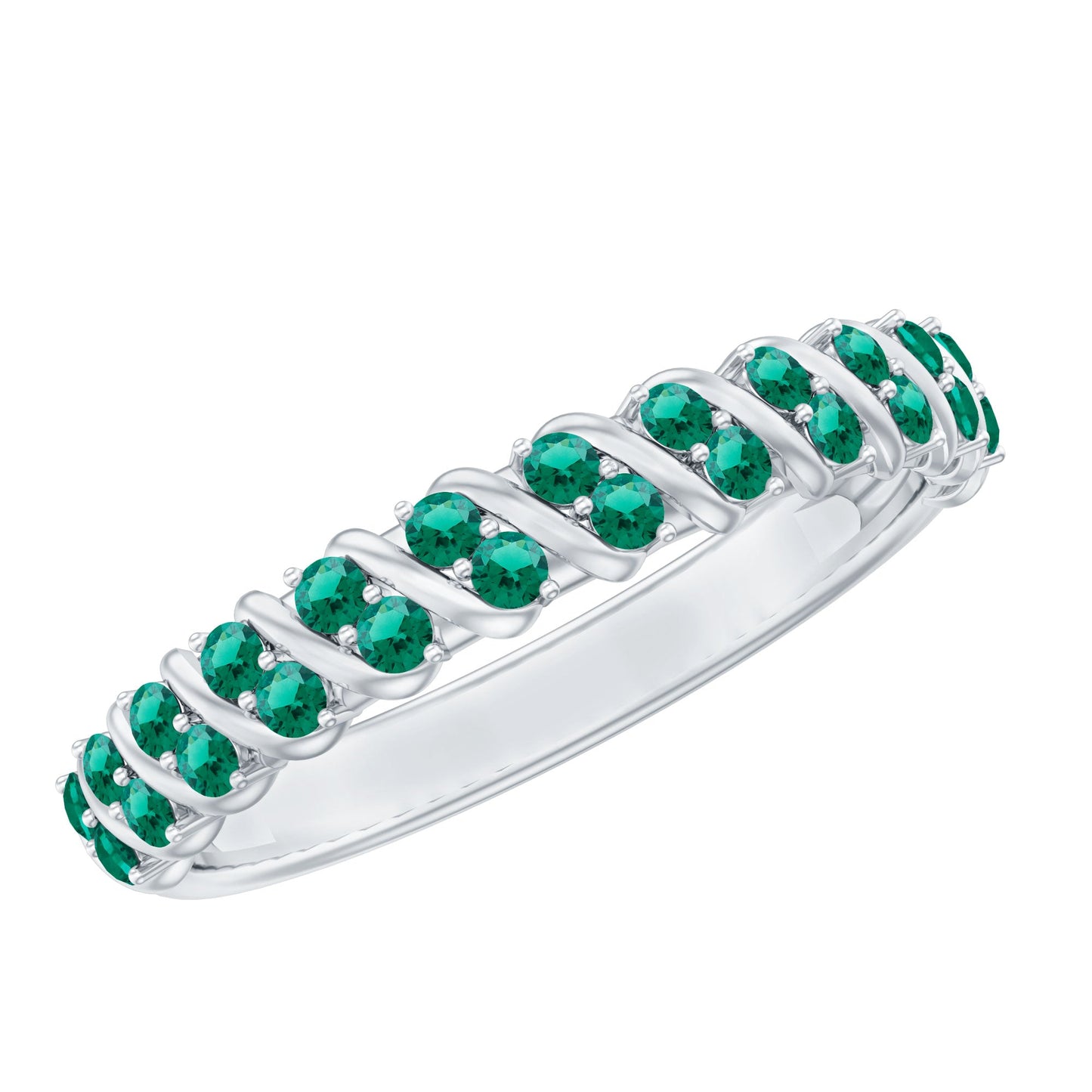 Certified Lab Grown Emerald Half Eternity Anniversary Band