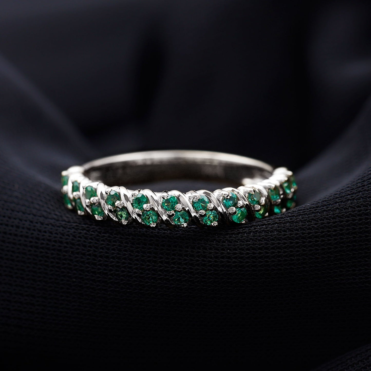 Certified Lab Grown Emerald Half Eternity Anniversary Band