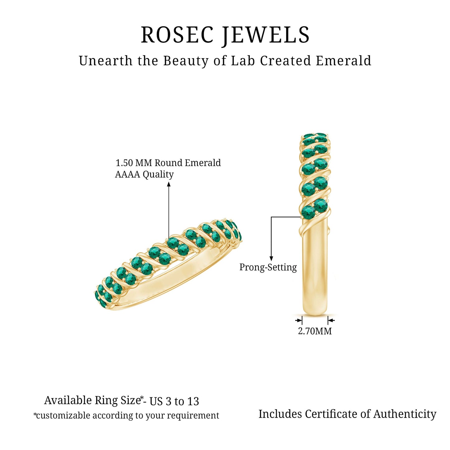 Certified Lab Grown Emerald Half Eternity Anniversary Band
