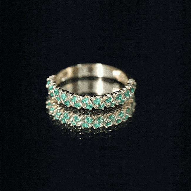 Unique Half Eternity Wedding Band with Round Emeralds