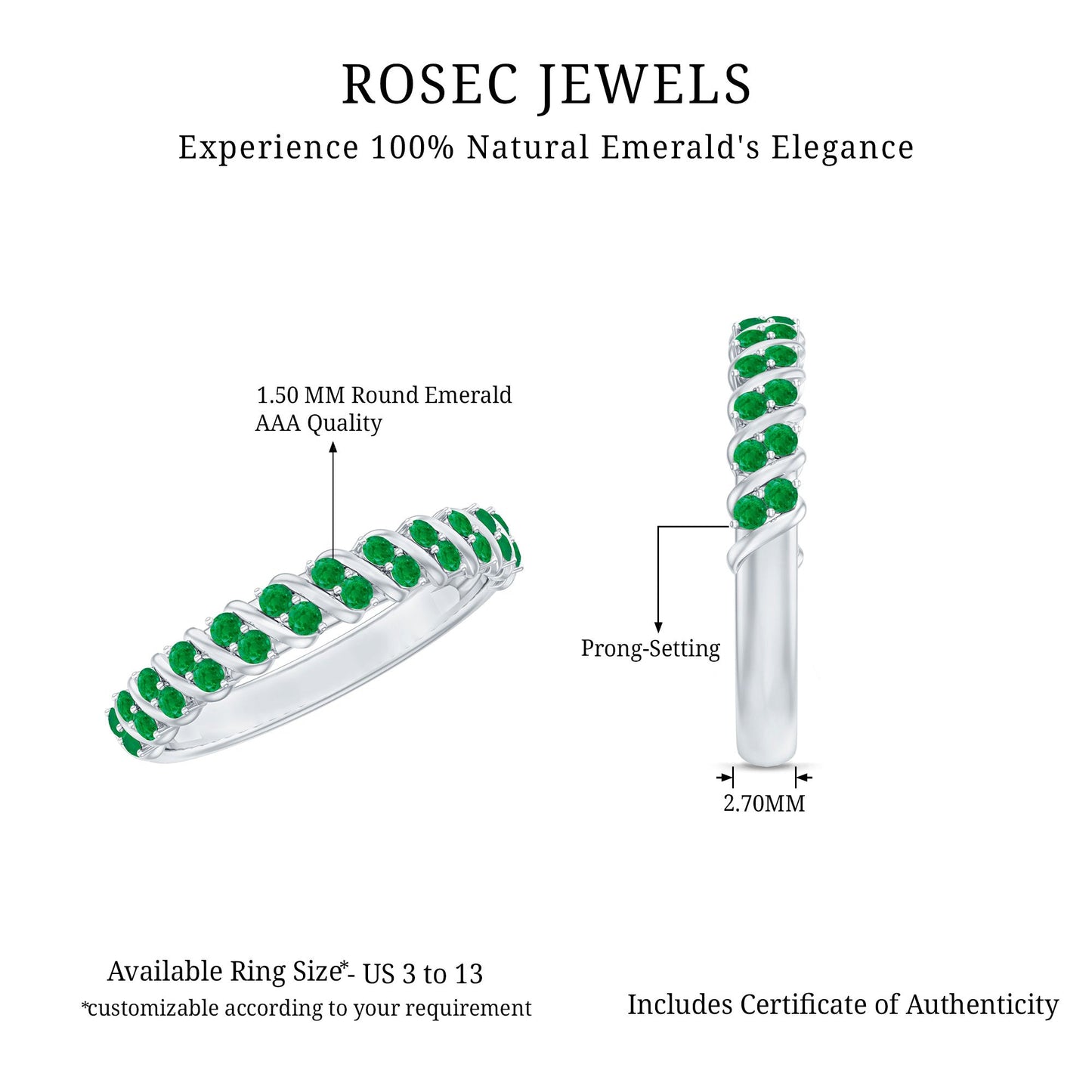 Unique Half Eternity Wedding Band with Round Emeralds