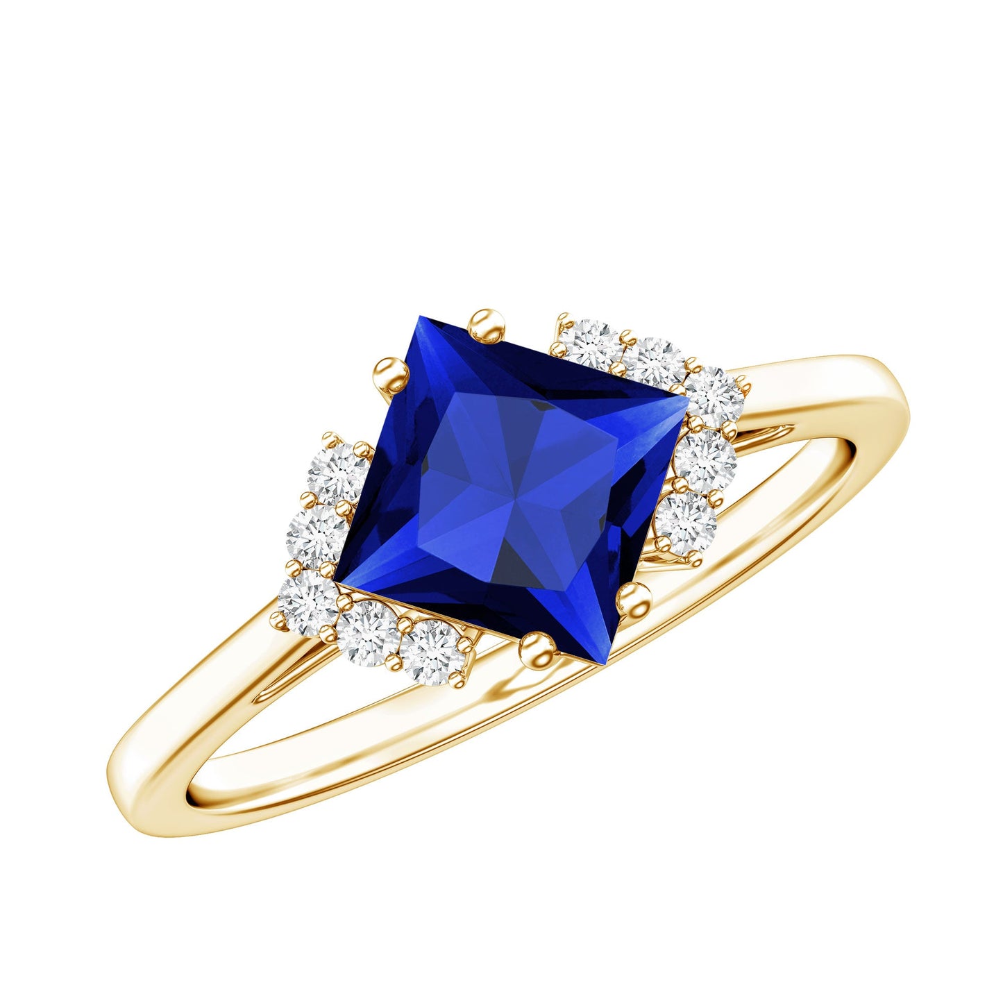 Certified 1.5 Carat Princess Cut Lab Grown Blue Sapphire Engagement Ring with Diamond