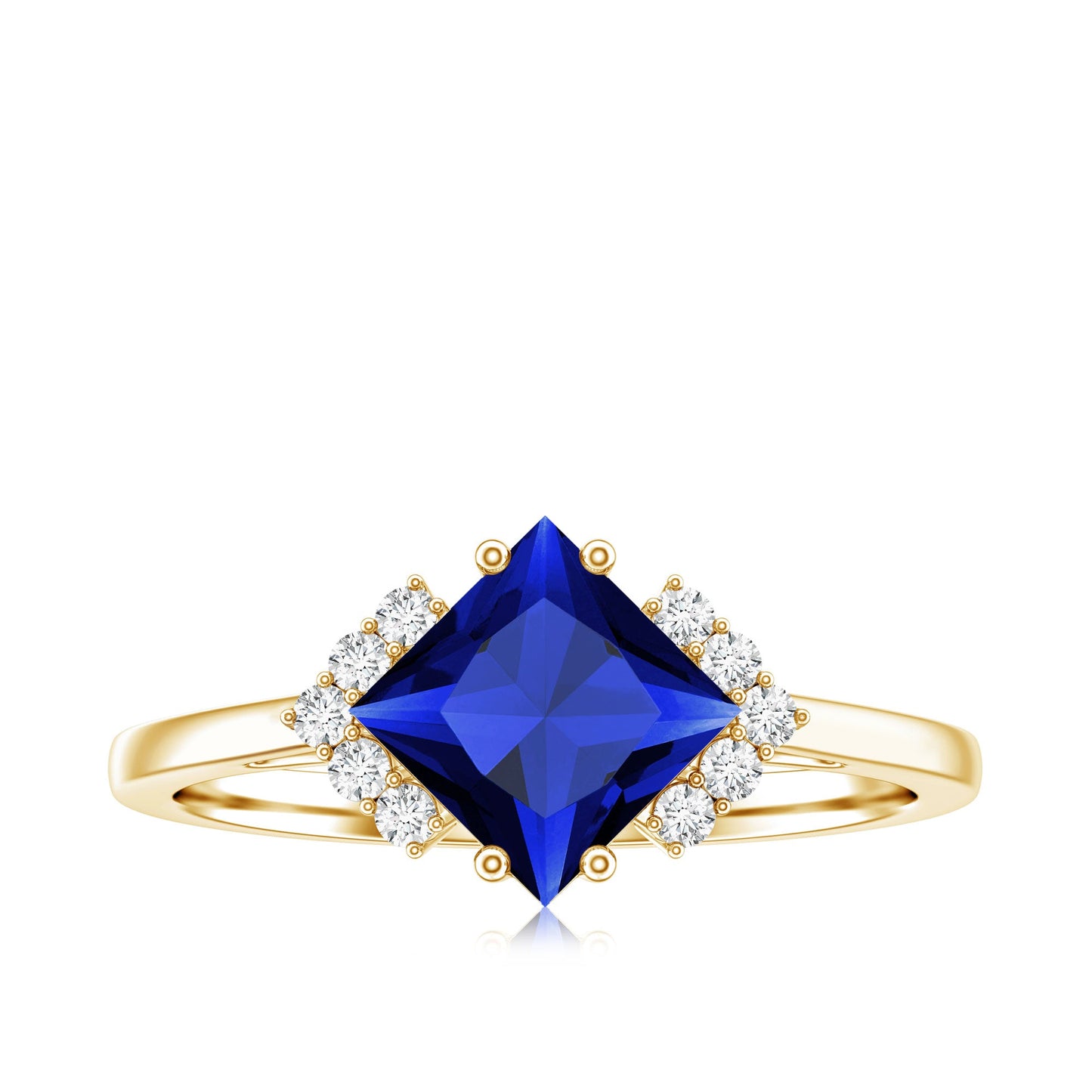 Certified 1.5 Carat Princess Cut Lab Grown Blue Sapphire Engagement Ring with Diamond