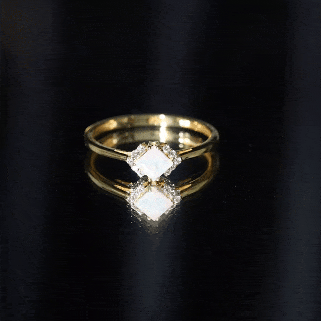 Natural Ethiopian Opal Princess Cut Engagement Ring with Diamond