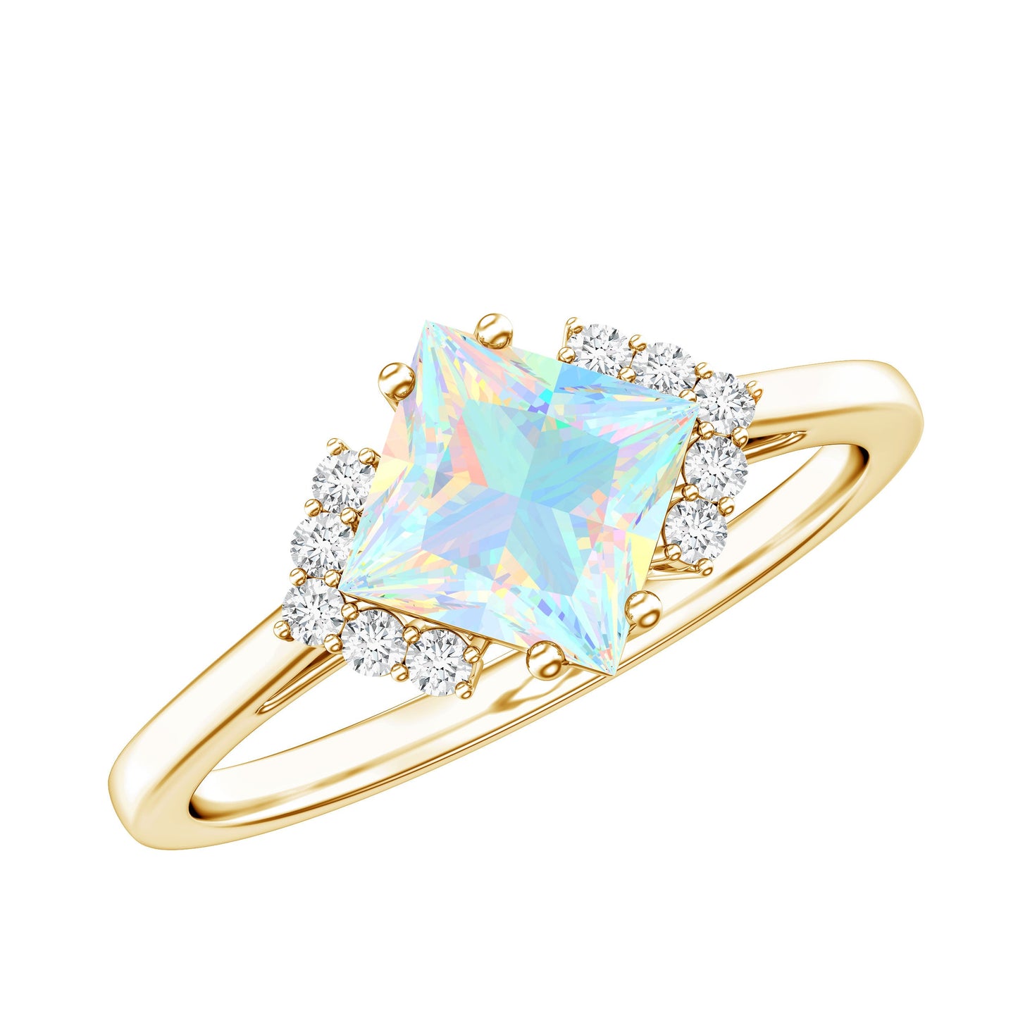Natural Ethiopian Opal Princess Cut Engagement Ring with Diamond
