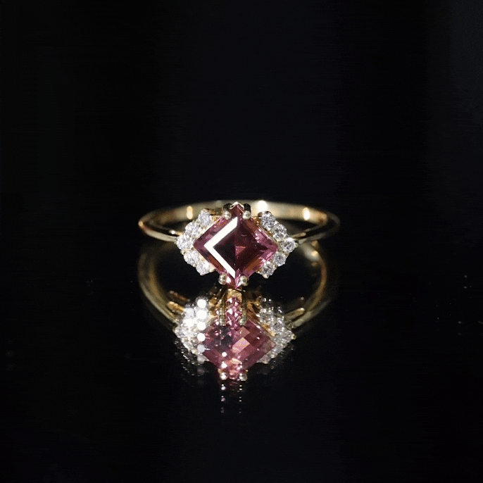 Princess Cut Pink Tourmaline Engagement Ring with Diamond Accent