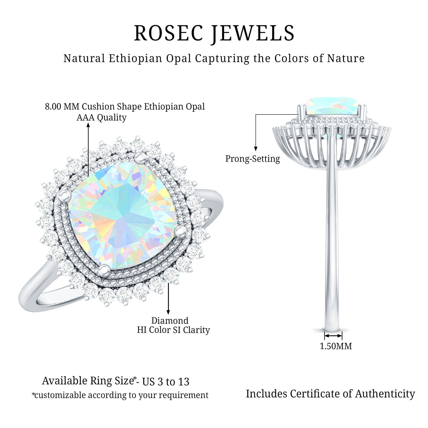 Natural 1.8 Carat Cushion Cut Opalescent Vintage Looking Engagement Ring with Diamond Halo
