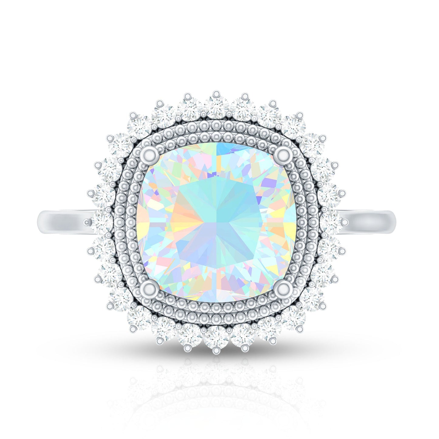 Natural 1.8 Carat Cushion Cut Opalescent Vintage Looking Engagement Ring with Diamond Halo