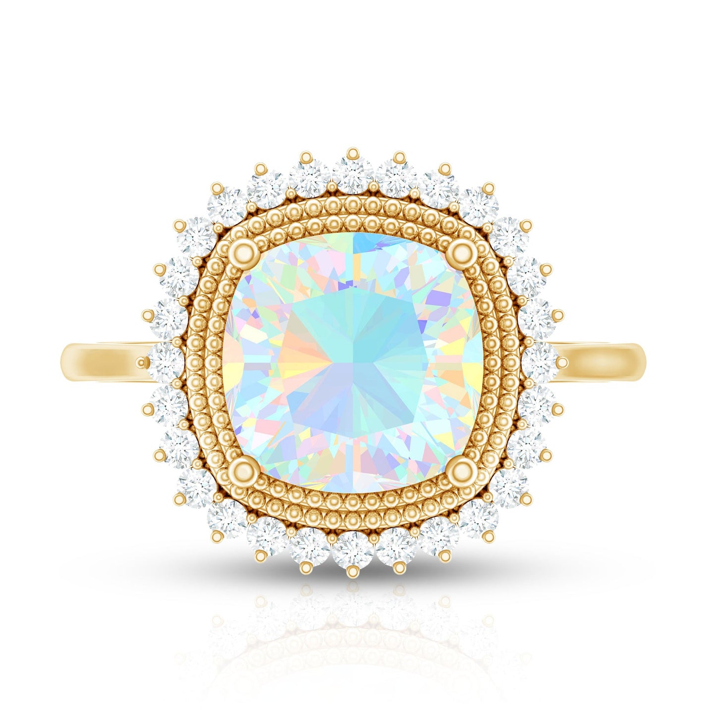 Natural 1.8 Carat Cushion Cut Opalescent Vintage Looking Engagement Ring with Diamond Halo