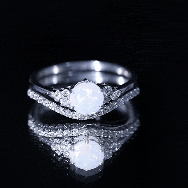 Natural 0.8 Carat Ethiopian Opal Diamond Wedding Bridal Ring Set of 2