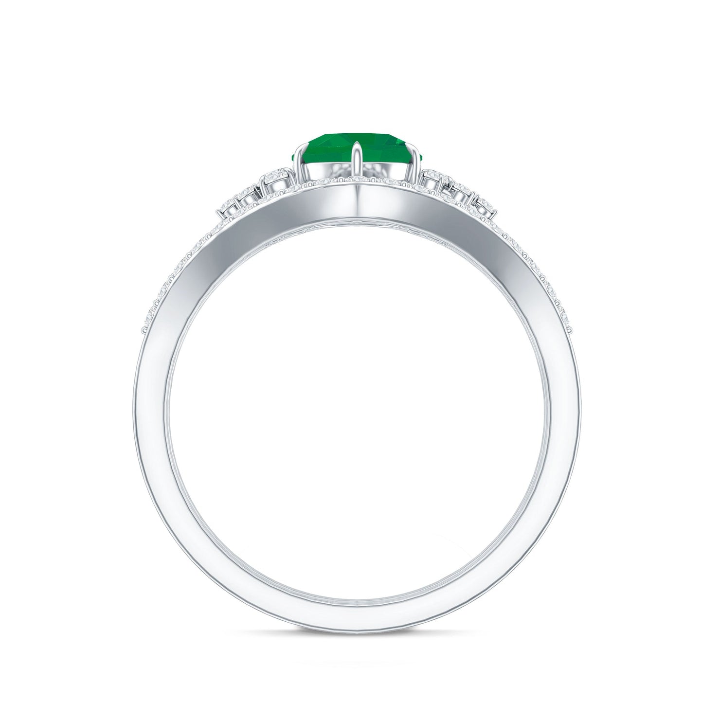 0.4 Carat Natural Emerald Diamond Wedding Bridal Ring Set of 2