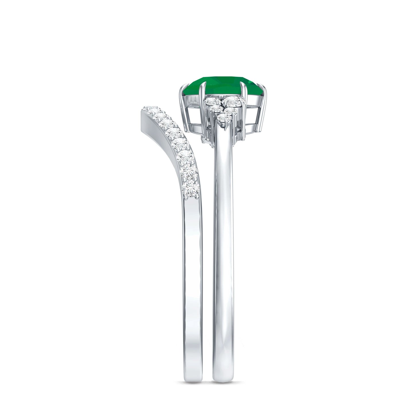 0.4 Carat Natural Emerald Diamond Wedding Bridal Ring Set of 2