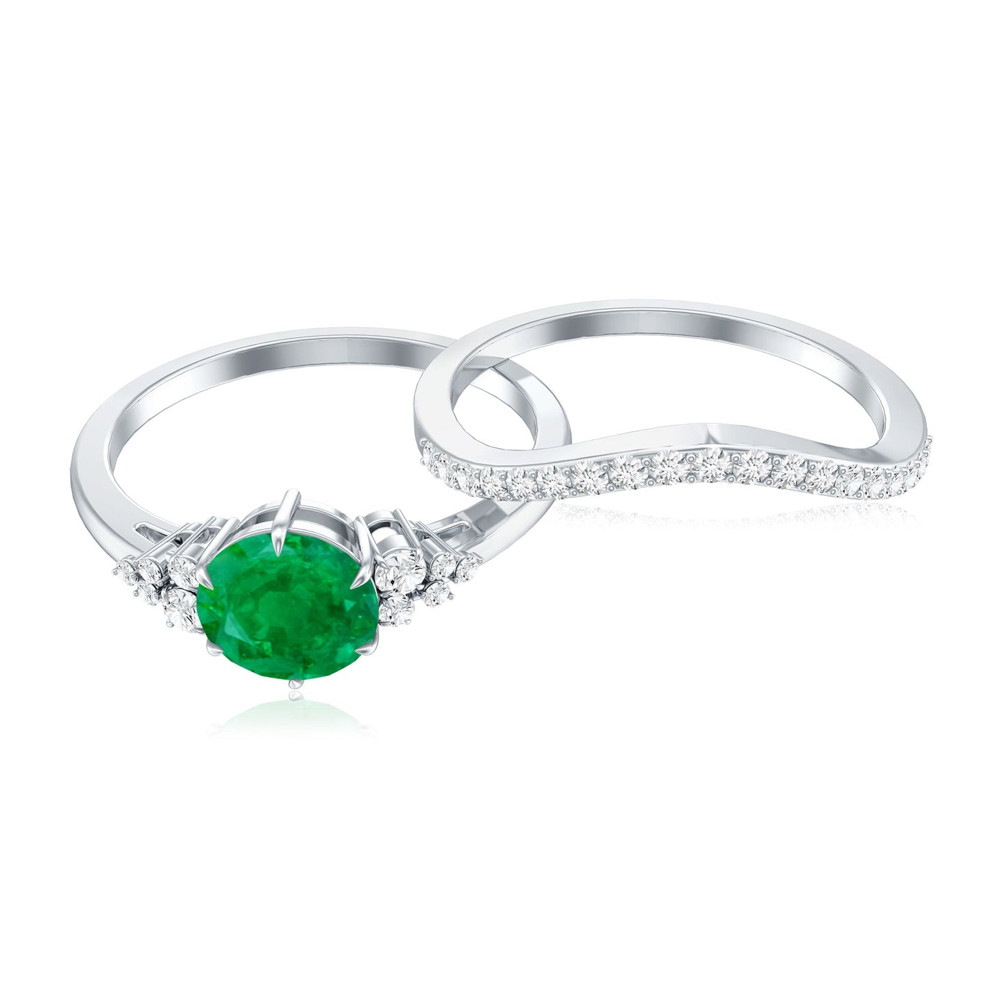 0.4 Carat Natural Emerald Diamond Wedding Bridal Ring Set of 2