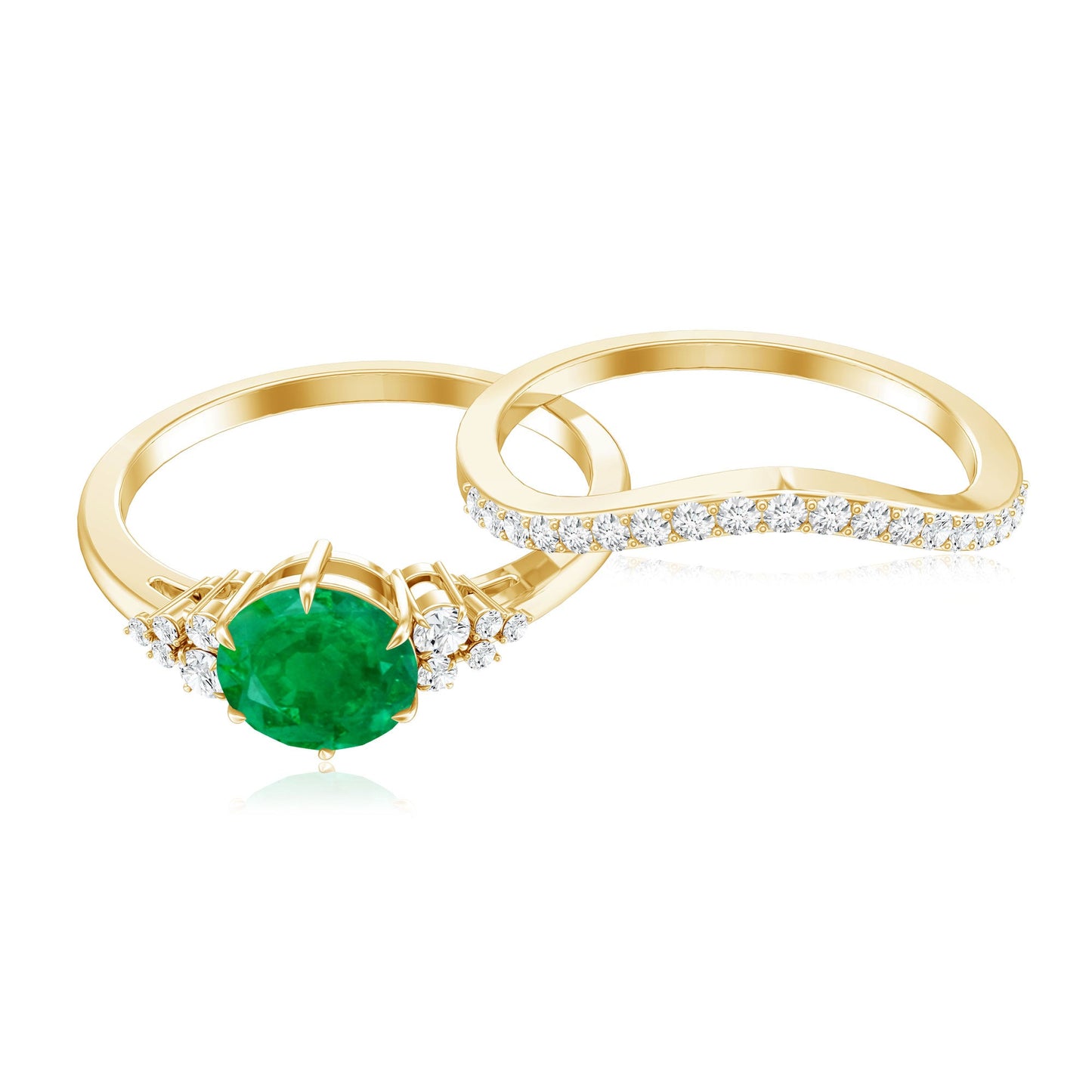 0.4 Carat Natural Emerald Diamond Wedding Bridal Ring Set of 2