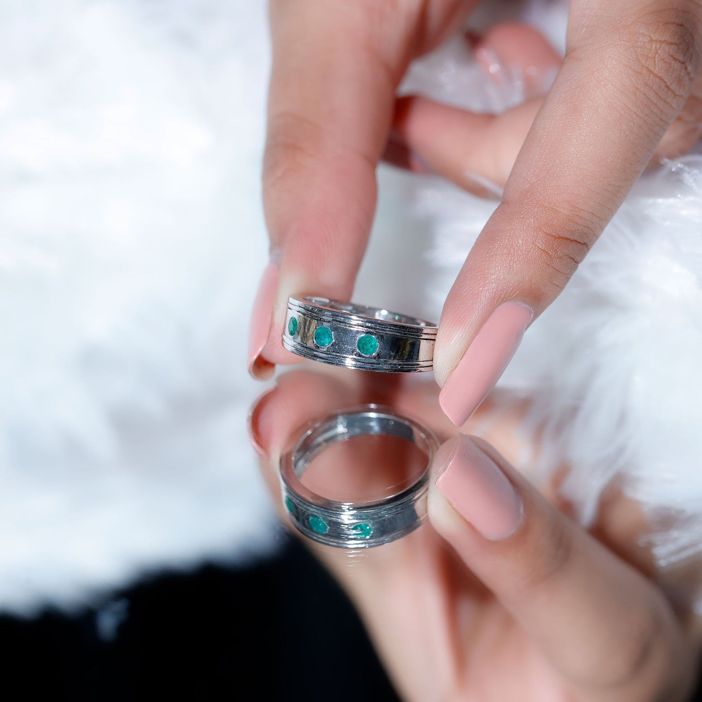 Emerald Minimal Band Ring in Gypsy Setting