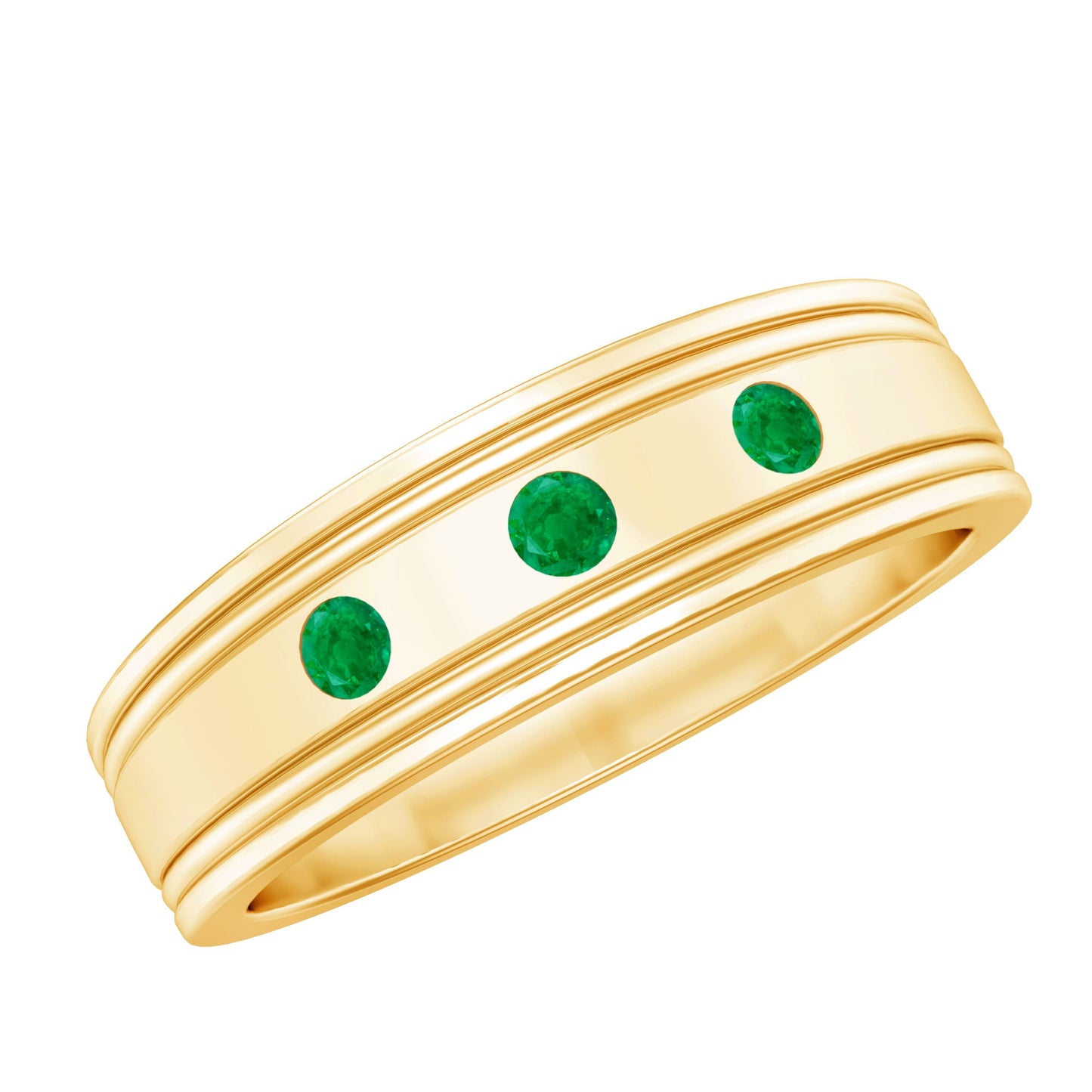 Emerald Minimal Band Ring in Gypsy Setting